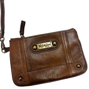 JUICY COUTURE Taupe Bronze Leather Mini Wristlet Clutch Bag Wallet Pouch